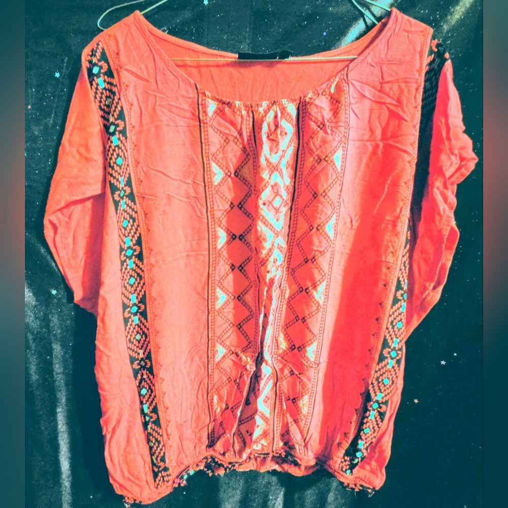 Apt. 9 Red and Black Embroidered Blouse